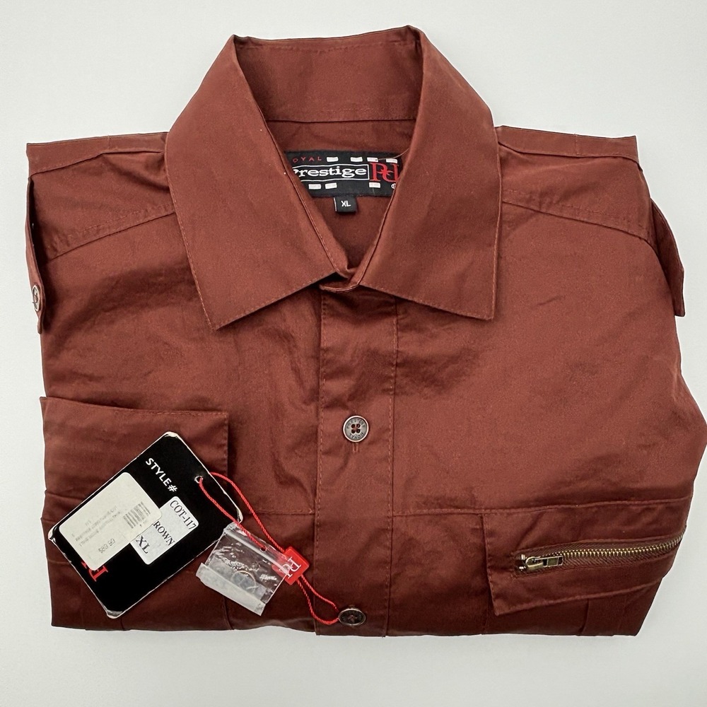 Royal Prestige Mens XL Shirt NWT Brown Cotton Military Streetwear Biker Buckle - Picture 9 of 16